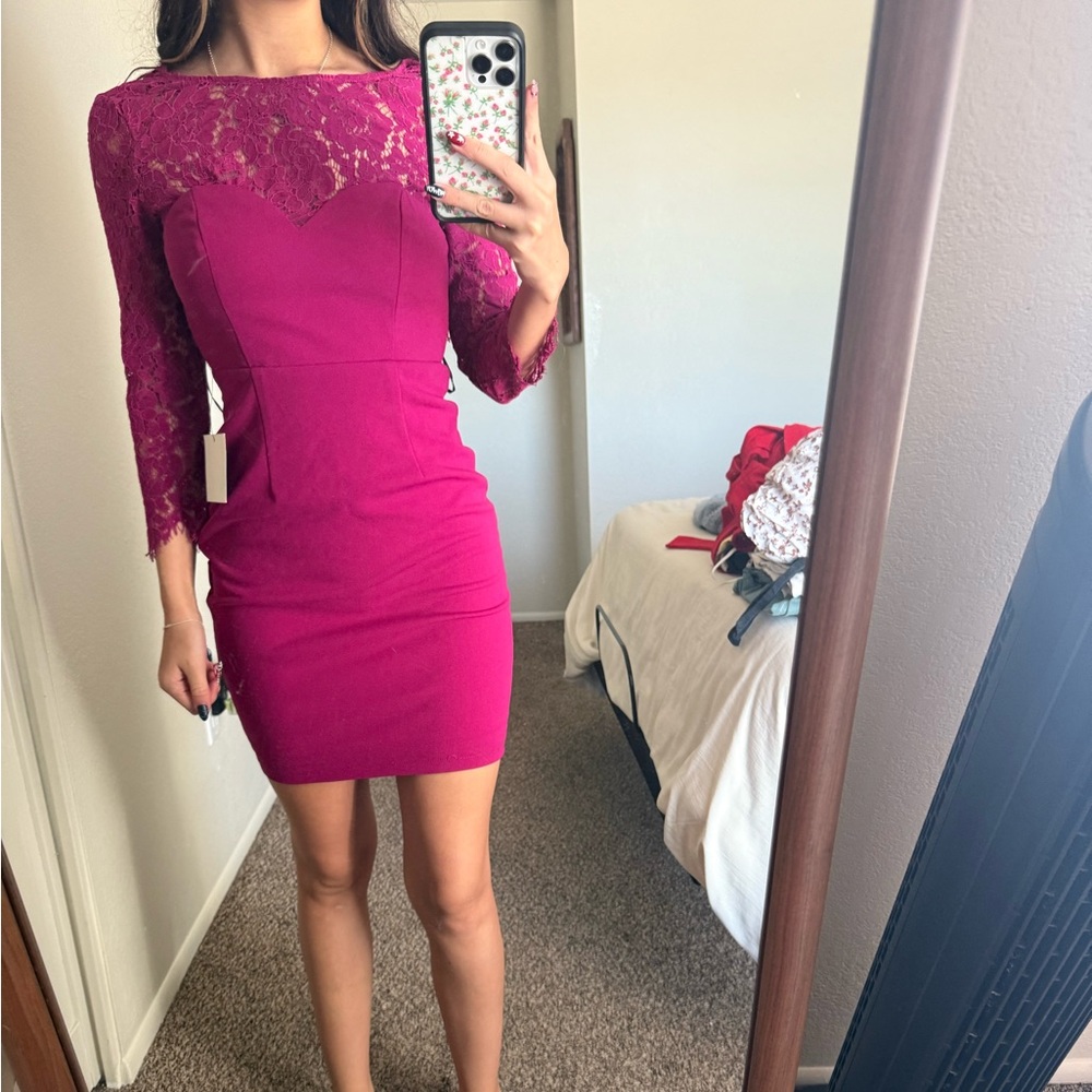 Lulu's Fuchsia Lace Long Sleeve Dress